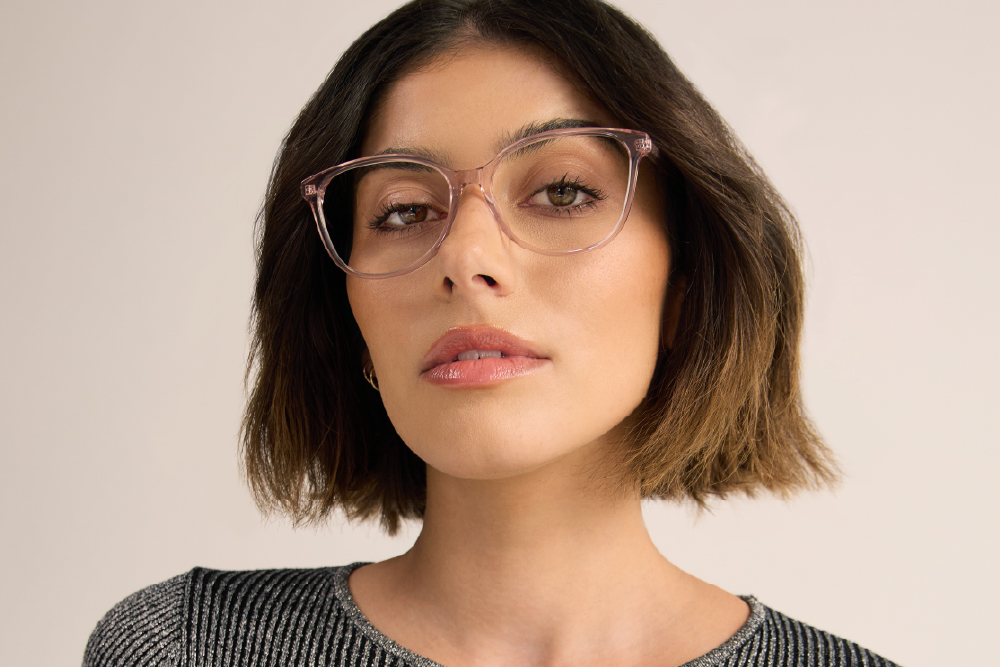 Frieda Acetate eyeglasses frame worn by model.