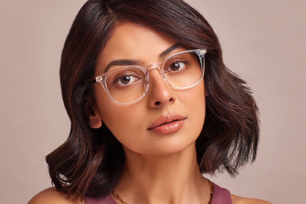 Zola Acetate eyeglasses frame worn by model.