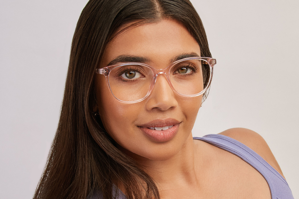 Sadie Acetate eyeglasses frame worn by model.