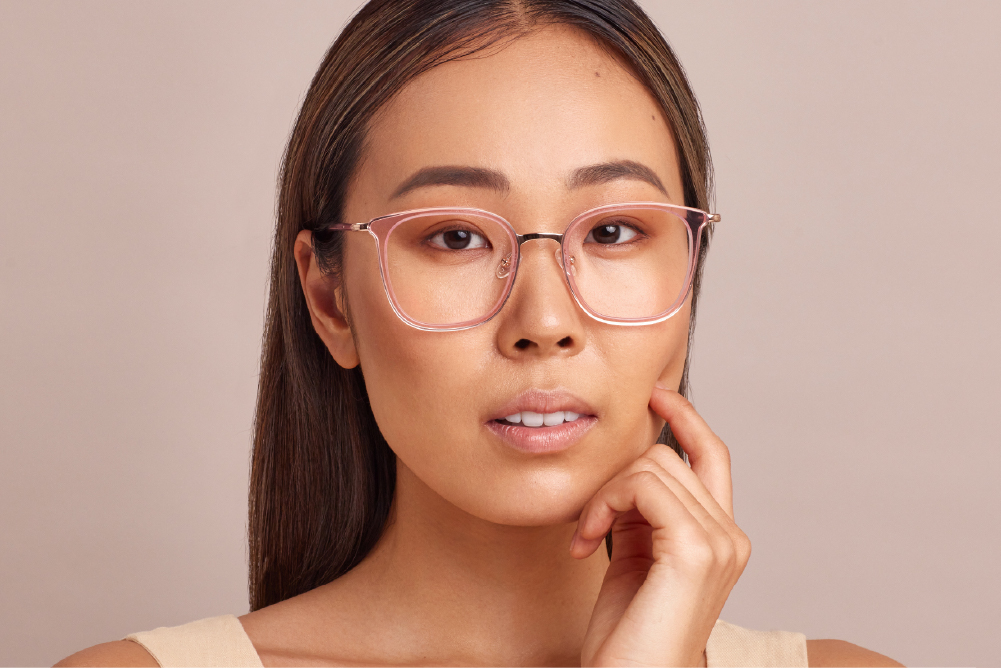 Peggy Acetate and Metal eyeglasses frame worn by model.