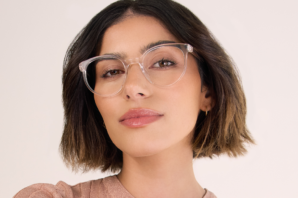 Odette Acetate eyeglasses frame worn by model.
