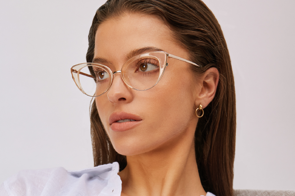 Mona Acetate and Metal eyeglasses frame worn by model.