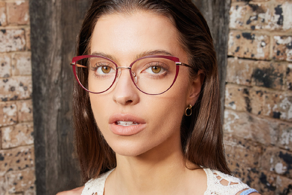 Ana eyeglasses frame worn by model.