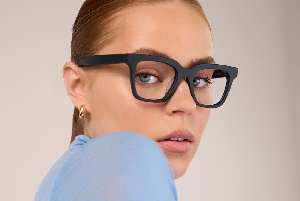 Serge Small eyeglasses frame worn by model.